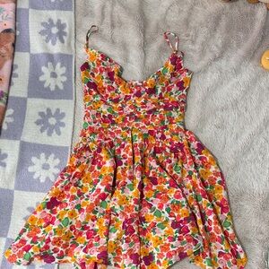 Floral Spaghetti-Strap Dress in Pink, Yellow & Green